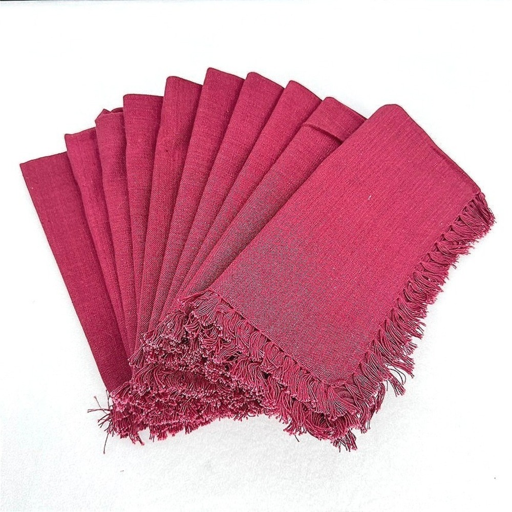 Heartland Cloth Napkins Claret Red Fringed Cotton Set of 10 18x18 Versatile‎